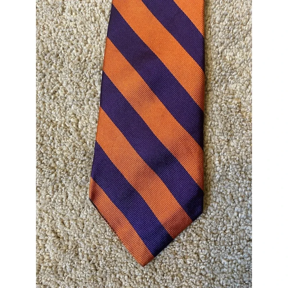 J.Crew 100% Silk Tie Made in USA Vibrant Purple Orange Striped Pattern